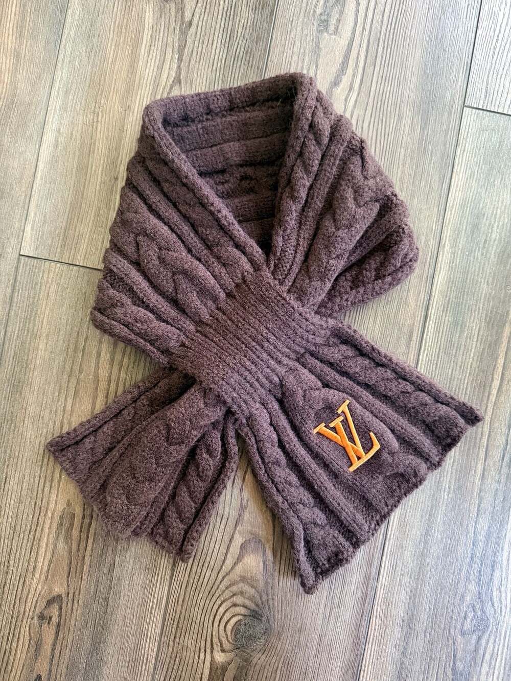 Louis Vuitton Only LV Mini Cable Scarf in Brown Cashmere and Silk